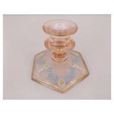Hand Decorated Pink Depression Glass Console Bowl and Candle Holder