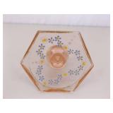 Hand Decorated Pink Depression Glass Console Bowl and Candle Holder
