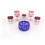 Lot of 6 Westmoreland and Bohemian Glass Tumblers and Bowl