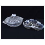 Vintage Anchor Hocking Opalescent Hobnail Covered Dish and Candy Caddy