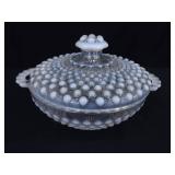 Vintage Anchor Hocking Opalescent Hobnail Covered Dish and Candy Caddy