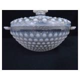 Vintage Anchor Hocking Opalescent Hobnail Covered Dish and Candy Caddy