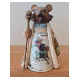9' Traditional Russian Grizzley Santa Bear theme Hand-carved Hand-painted Wood Figurine (signed on bottom)