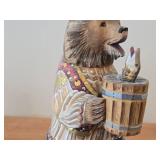 Vintage 13 1/2' Traditional Russian Traveling Bear with Pail of Food theme Hand-carved Hand-painted Wood Figurine