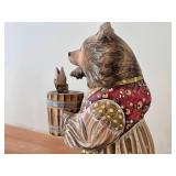 Vintage 13 1/2' Traditional Russian Traveling Bear with Pail of Food theme Hand-carved Hand-painted Wood Figurine