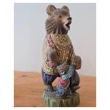 Vintage 13 1/2' Traditional Russian Traveling Bear with Cub theme Hand-carved Hand-painted Wood Figurine