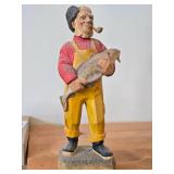 Vintage 15 3/4' Fisherman theme Hand-carved Wooden Figurine by Henning Engelsen (Norway)