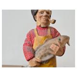 Vintage 15 3/4' Fisherman theme Hand-carved Wooden Figurine by Henning Engelsen (Norway)