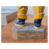 Vintage 15 3/4' Fisherman theme Hand-carved Wooden Figurine by Henning Engelsen (Norway)