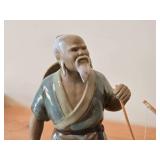 Lot of (2) Vintage Figurines Shiwan Mudmen / Chinese Fishermen theme Handcrafted Pottery / Clay with Colored Lead Glass Glaze / Mid 20th Century style