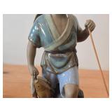 Lot of (2) Vintage Figurines Shiwan Mudmen / Chinese Fishermen theme Handcrafted Pottery / Clay with Colored Lead Glass Glaze / Mid 20th Century style
