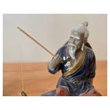 Lot of (2) Vintage Figurines Shiwan Mudmen / Chinese Fishermen theme Handcrafted Pottery / Clay with Colored Lead Glass Glaze / Mid 20th Century style