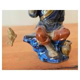 Lot of (2) Vintage Figurines Shiwan Mudmen / Chinese Fishermen theme Handcrafted Pottery / Clay with Colored Lead Glass Glaze / Mid 20th Century style