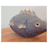 Vintage 1977 Hamilton Baking Dish (Signed) - Puffer Fish theme Earthenware Pottery / Clay / Farmhouse Folk Art style