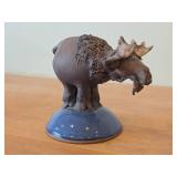 Vintage Moose theme Clay Pottery Figurine (Signed) by J.A. Hamilton (1977)