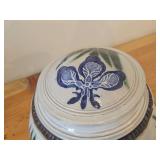 Lidded Canister (Signed) by Hamilton (2007) - Clay Pottery - titled  Warm Sun Shines on Water Mirroring Sky - Iris Unfurl Tender Petals Celebrating Morning 5 3/4' x 7'