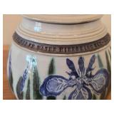Lidded Canister (Signed) by Hamilton (2007) - Clay Pottery - titled  Warm Sun Shines on Water Mirroring Sky - Iris Unfurl Tender Petals Celebrating Morning 5 3/4' x 7'