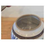 Lidded Canister (Signed) by Hamilton (2007) - Clay Pottery - titled  Warm Sun Shines on Water Mirroring Sky - Iris Unfurl Tender Petals Celebrating Morning 5 3/4' x 7'