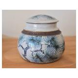 Lidded Jar (Signed) by Hamilton (2007) - Clay Pottery - titled  Sun Filters Through Tall Pines Spreading Shadow Lace Over Moss & Curling Ferns: Summer's Peace 6 1/4' x 7'