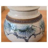 Lidded Jar (Signed) by Hamilton (2007) - Clay Pottery - titled  Sun Filters Through Tall Pines Spreading Shadow Lace Over Moss & Curling Ferns: Summer's Peace 6 1/4' x 7'