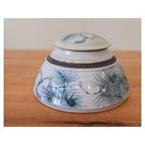 Lidded Jar (Signed) by Hamilton (2007) - Clay Pottery - titled  Pines Touched With Morning Sun Brush The Sky on the Lake A Loon Flirts Along Waterlilies 5' x 8'