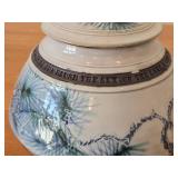 Lidded Jar (Signed) by Hamilton (2007) - Clay Pottery - titled  Pines Touched With Morning Sun Brush The Sky on the Lake A Loon Flirts Along Waterlilies 5' x 8'