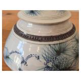 Lidded Jar (Signed) by Hamilton (2007) - Clay Pottery - titled  Pines Touched With Morning Sun Brush The Sky on the Lake A Loon Flirts Along Waterlilies 5' x 8'