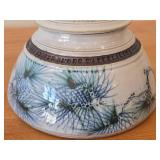 Lidded Jar (Signed) by Hamilton (2007) - Clay Pottery - titled  Pines Touched With Morning Sun Brush The Sky on the Lake A Loon Flirts Along Waterlilies 5' x 8'
