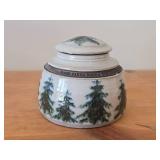 Lidded Jar (Signed) by Hamilton (2007) - Clay Pottery - titled  Dark Pines Touch The Moonshimmer Lake : A Loon Sings A Haunting Song Of Summer 5 1/2' x 7'