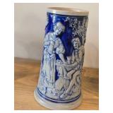 Vintage 7' Beer Stein (Germany) - Traditional German Life theme Salt Glazed Stoneware - titled  Keinen Tropfen im Becher mehr (Not a Drop Left  in the Mug)