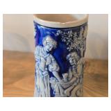 Vintage 7' Beer Stein (Germany) - Traditional German Life theme Salt Glazed Stoneware - titled  Keinen Tropfen im Becher mehr (Not a Drop Left  in the Mug)