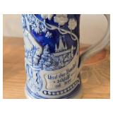 Vintage 7' Beer Stein (Germany) - Traditional German Life theme Salt Glazed Stoneware - titled  Keinen Tropfen im Becher mehr (Not a Drop Left  in the Mug)