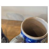 Vintage 7' Beer Stein (Germany) - Traditional German Life theme Salt Glazed Stoneware - titled  Keinen Tropfen im Becher mehr (Not a Drop Left  in the Mug)