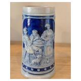 Vintage 6 1/2' Beer Stein (Germany) - Traditional German Life theme Salt Glazed Stoneware - titled  Halt MaB und Zeit (Keep Measure and Goal)