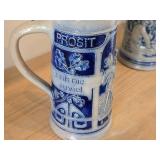 Vintage 6 1/2' Beer Stein (Germany) - Traditional German Life theme Salt Glazed Stoneware - titled  Halt MaB und Zeit (Keep Measure and Goal)