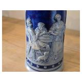 Vintage 6 1/2' Beer Stein (Germany) - Traditional German Life theme Salt Glazed Stoneware - titled  Halt MaB und Zeit (Keep Measure and Goal)