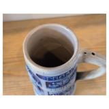 Vintage 6 1/2' Beer Stein (Germany) - Traditional German Life theme Salt Glazed Stoneware - titled  Halt MaB und Zeit (Keep Measure and Goal)
