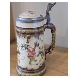 Vintage 1895 Mettlach Villeray & Boch Three Gnomes Dancing Playing Bagpipes Lidded Beer Stein #2184 .5-Liter x 8'