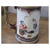 Vintage 1895 Mettlach Villeray & Boch Three Gnomes Dancing Playing Bagpipes Lidded Beer Stein #2184 .5-Liter x 8'