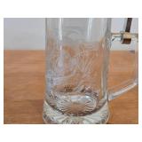 Lot of (2) Vintage Beer Steins (Germany) - Heavy Glass with Pewter Lid and Etched Fish Design 7', Clear Body with Pewter Lid 6'