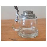 Lot of (2) Vintage Beer Steins (Germany) - Heavy Glass with Pewter Lid and Etched Fish Design 7', Clear Body with Pewter Lid 6'
