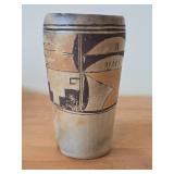 Vintage Historic 1950's Hopi Pueblo Indian Cylinder Vase | Polychrome Bird  (Flower) by Sadie Adams (Signed) 6' x 3 1/4'