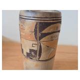 Vintage Historic 1950's Hopi Pueblo Indian Cylinder Vase | Polychrome Bird  (Flower) by Sadie Adams (Signed) 6' x 3 1/4'