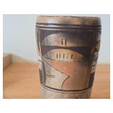 Vintage Historic 1950's Hopi Pueblo Indian Cylinder Vase | Polychrome Bird  (Flower) by Sadie Adams (Signed) 6' x 3 1/4'