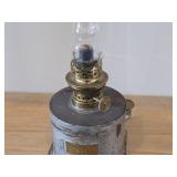Vintage Tryg 14' Petrol / Kerosene Table Lamp with Metal Base and Tall Glass Chimney