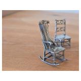 88-grams (total) Sterling Silver Miniature Collectibles - Coin-Top Patio Table, Rocking Chair and (2) Dining Side Chairs