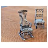 88-grams (total) Sterling Silver Miniature Collectibles - Coin-Top Patio Table, Rocking Chair and (2) Dining Side Chairs