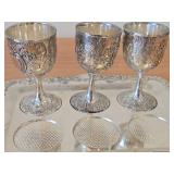 870-grams (total) Silverplated Serving Tray + (3) Goblet Cups