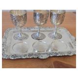 870-grams (total) Silverplated Serving Tray + (3) Goblet Cups
