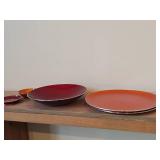 Lot of (5) Enameled Aluminum Housewares by Emalox (Norway) - 12-1/4' Plates (x2), Candleholder, 4' Bowl and 11' Serving Bowl